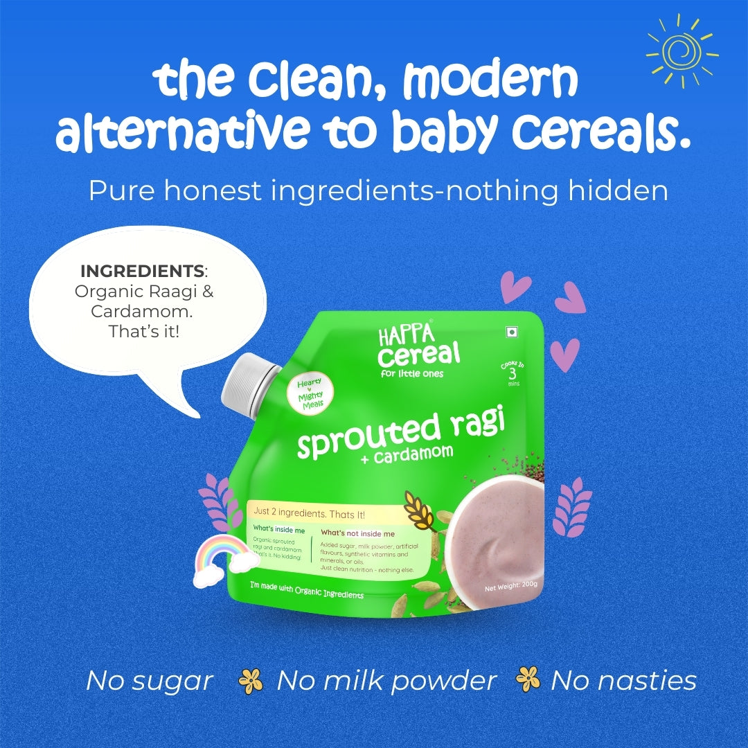 Happa Ragi and Cardamom Cereal for Babies | Only 2 Ingredients | No Sugar, Oil, Milk Powder, Flavours or Colours | Traditional Porridge Recipe | Cooks in 3 Minutes | Stage 2 (6 Months+) | 200g Pack