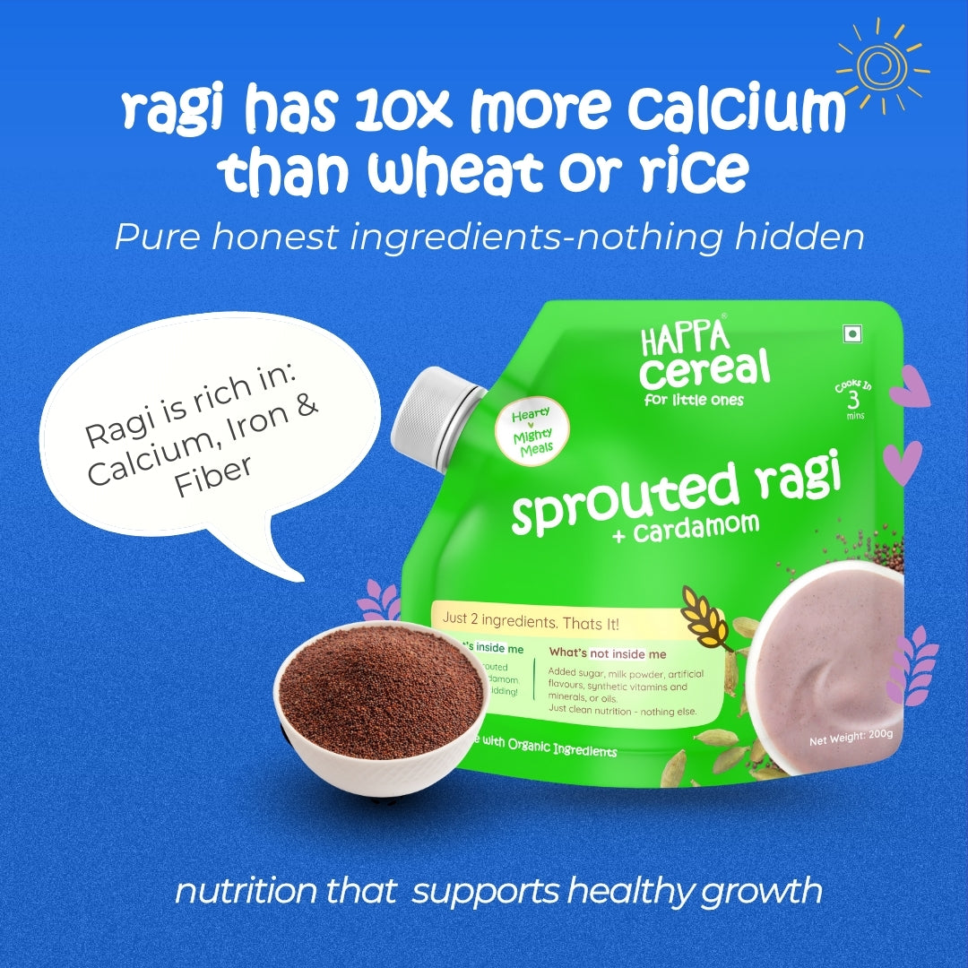 Happa Ragi and Cardamom Cereal for Babies | Only 2 Ingredients | No Sugar, Oil, Milk Powder, Flavours or Colours | Traditional Porridge Recipe | Cooks in 3 Minutes | Stage 2 (6 Months+) | 200g Pack