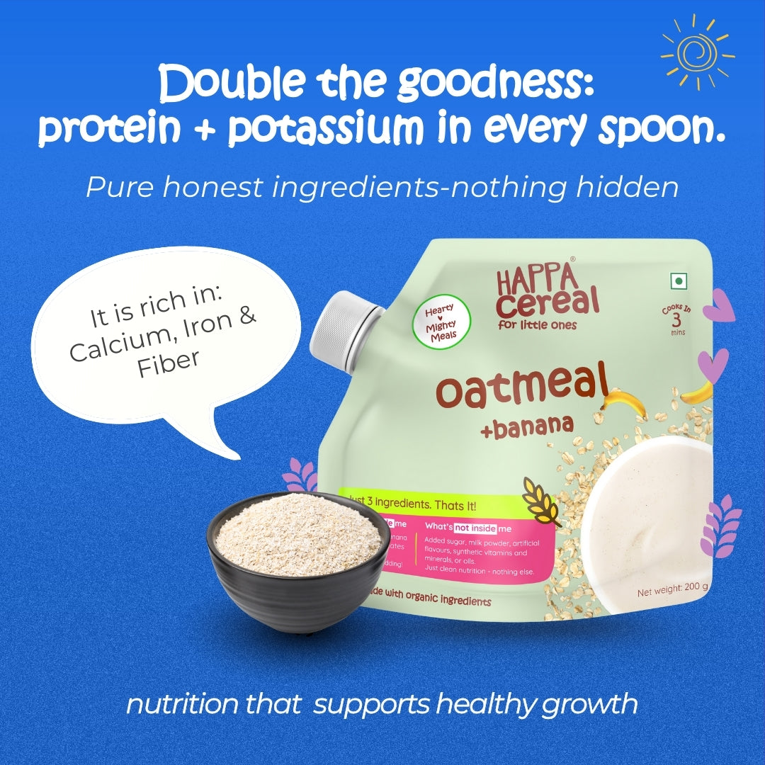 Happa Oatmeal and Banana Cereal for Babies | Only 2 Ingredients | No Sugar, Oil, Milk Powder, Flavours or Colours | Traditional Porridge Recipe | Cooks in 3 Minutes | Stage 2 (6 Months+) | 200g Pack