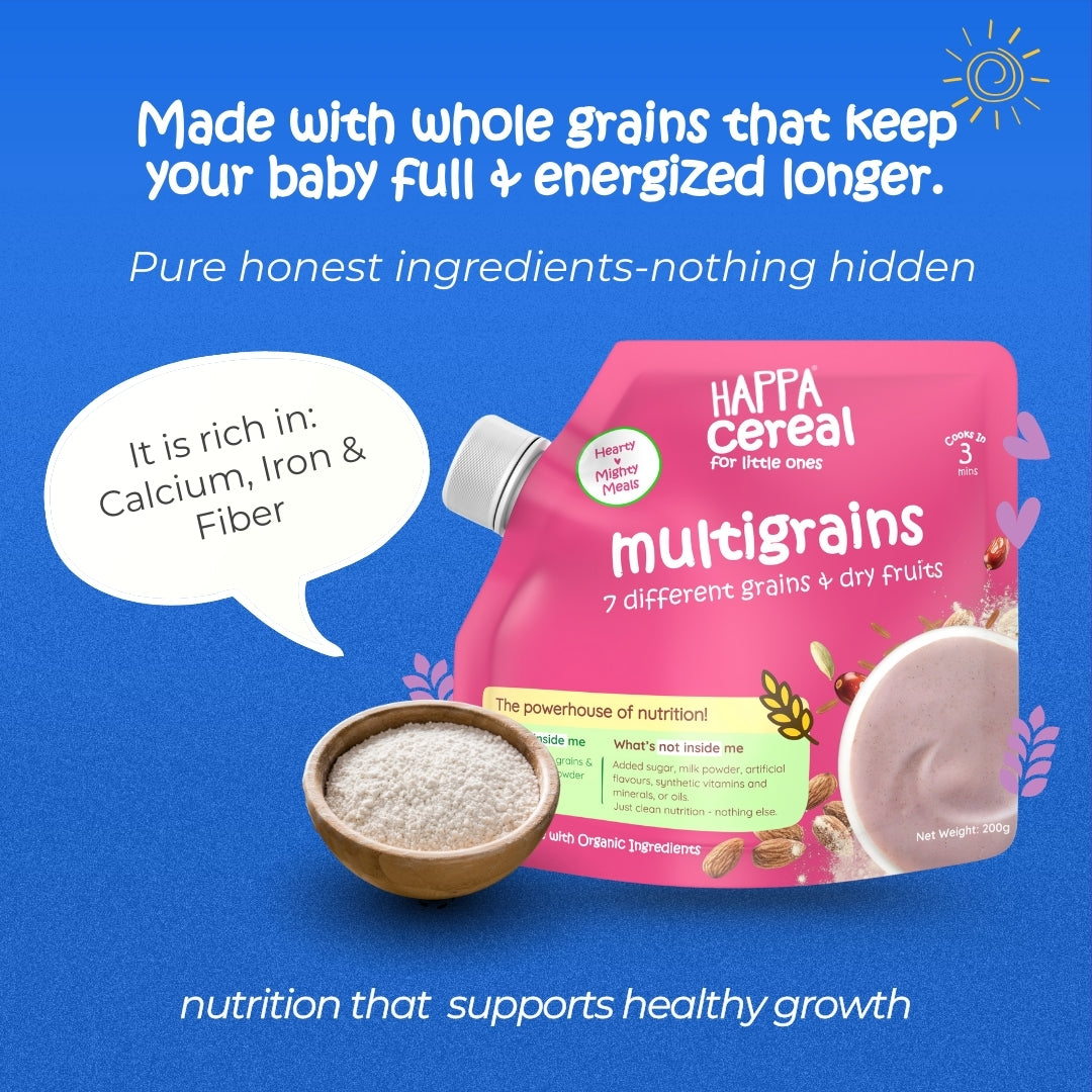 Happa Multigrain Cereal for Babies | Only 7 Ingredients | No Sugar, Oil, Milk Powder, Flavours or Colours | Traditional Porridge Recipe | Cooks in 3 Minutes | Stage 2 (6 Months+) | 200g Pack