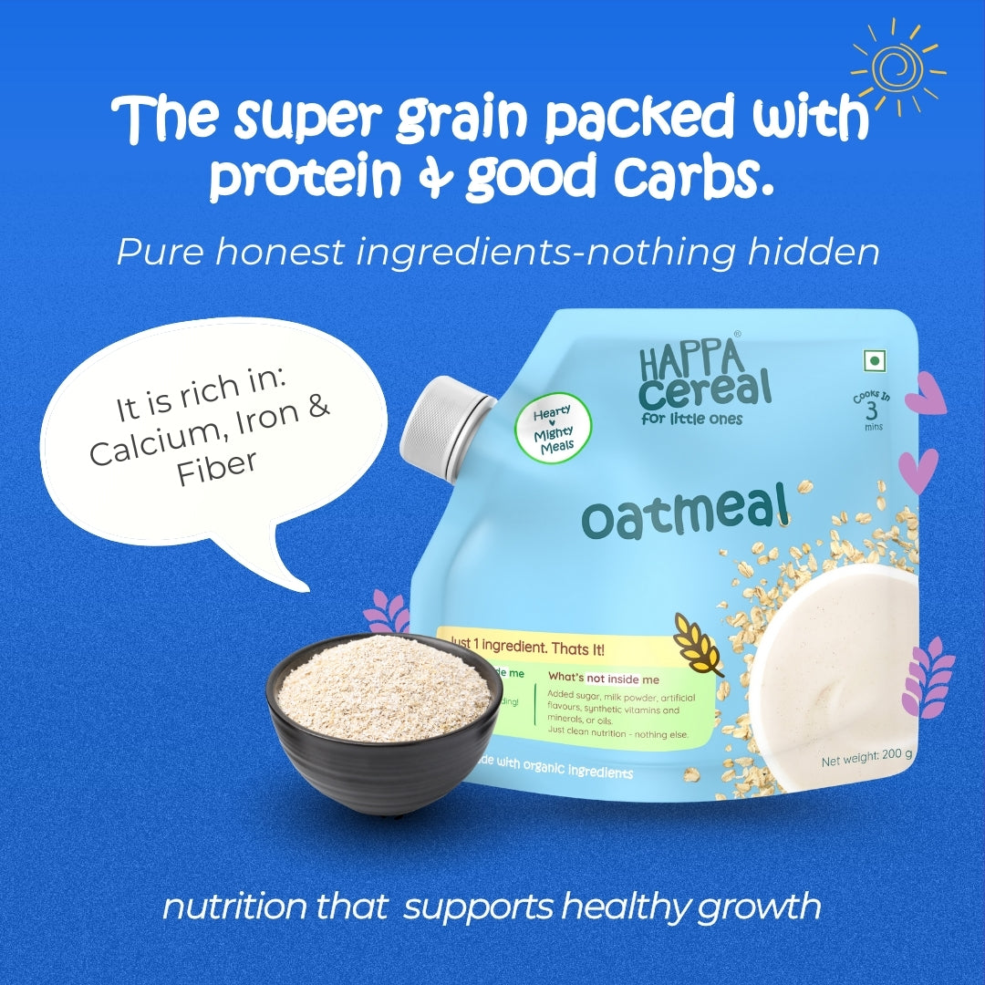 Happa Oatmeal Cereal for Babies | Only 1 Ingredient | No Sugar, Oil, Milk Powder, Flavours or Colours | Traditional Porridge Recipe | Cooks in 3 Minutes | Stage 2 (6 Months+) | 200g Pack