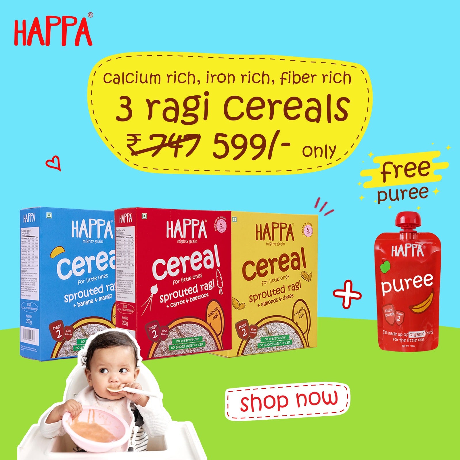 Ragi Cereals & a free Puree | Cal-iron-fiber rich Ragi | - Happafoods