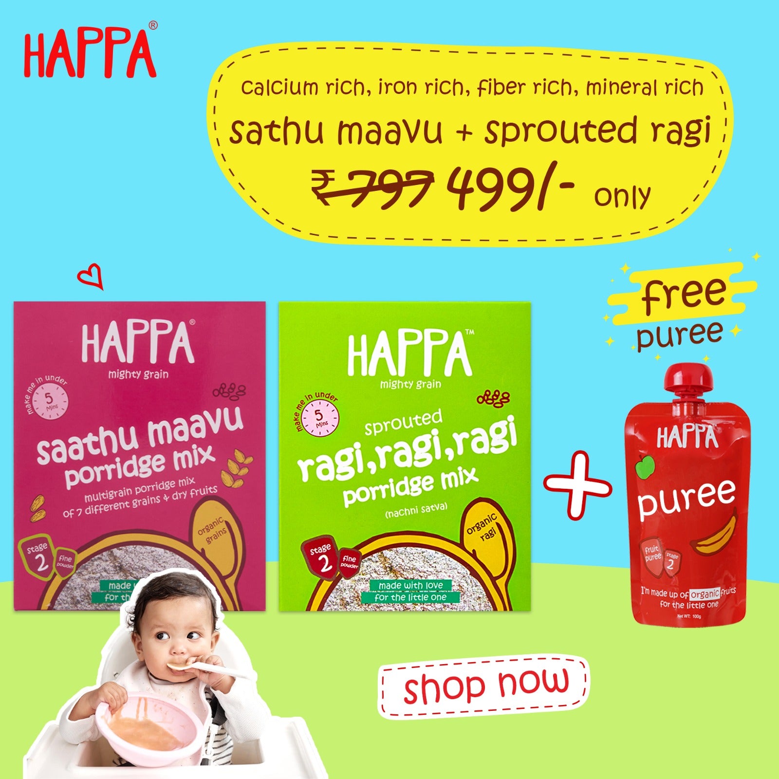 Sathu Maavu Cereal & Ragi Cereal with a free Puree - Happafoods