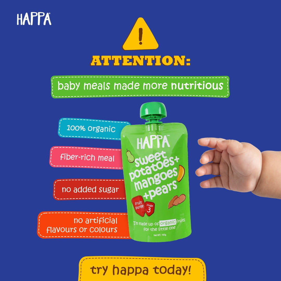 Happa Super Value Travel Pack Organic Baby Food, Fruit Puree and Cereal Combo (M+B Cereal, A+D Cereal, A+M Multigrain Puree, A+Oats Puree, A+B Puree,