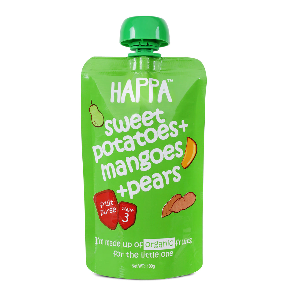 Sweet Potato + Spinach , Sweet potato+Mango+Pears Fruit & veggie (Pack of 4) - Happafoods