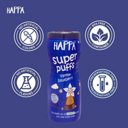 Happa Baby Puffs | Vanilla Blueberry Flavour | Made with Organic Ingredients | Melt-in-the-Mouth, Supports Self-Feeding & Baby-Led Weaning | No Artificial Flavours or Colours | Stage 2 (8 Months+) | Pack of 1 (40g Pack)
