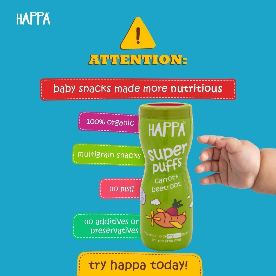 Happa Baby Puffs | Carrot Beetroot Flavour | Made with Organic Ingredients | Melt-in-the-Mouth, Supports Self-Feeding & Baby-Led Weaning | No Artificial Flavours or Colours | Stage 2 (8 Months+) | Pack of 1 (40g Pack)