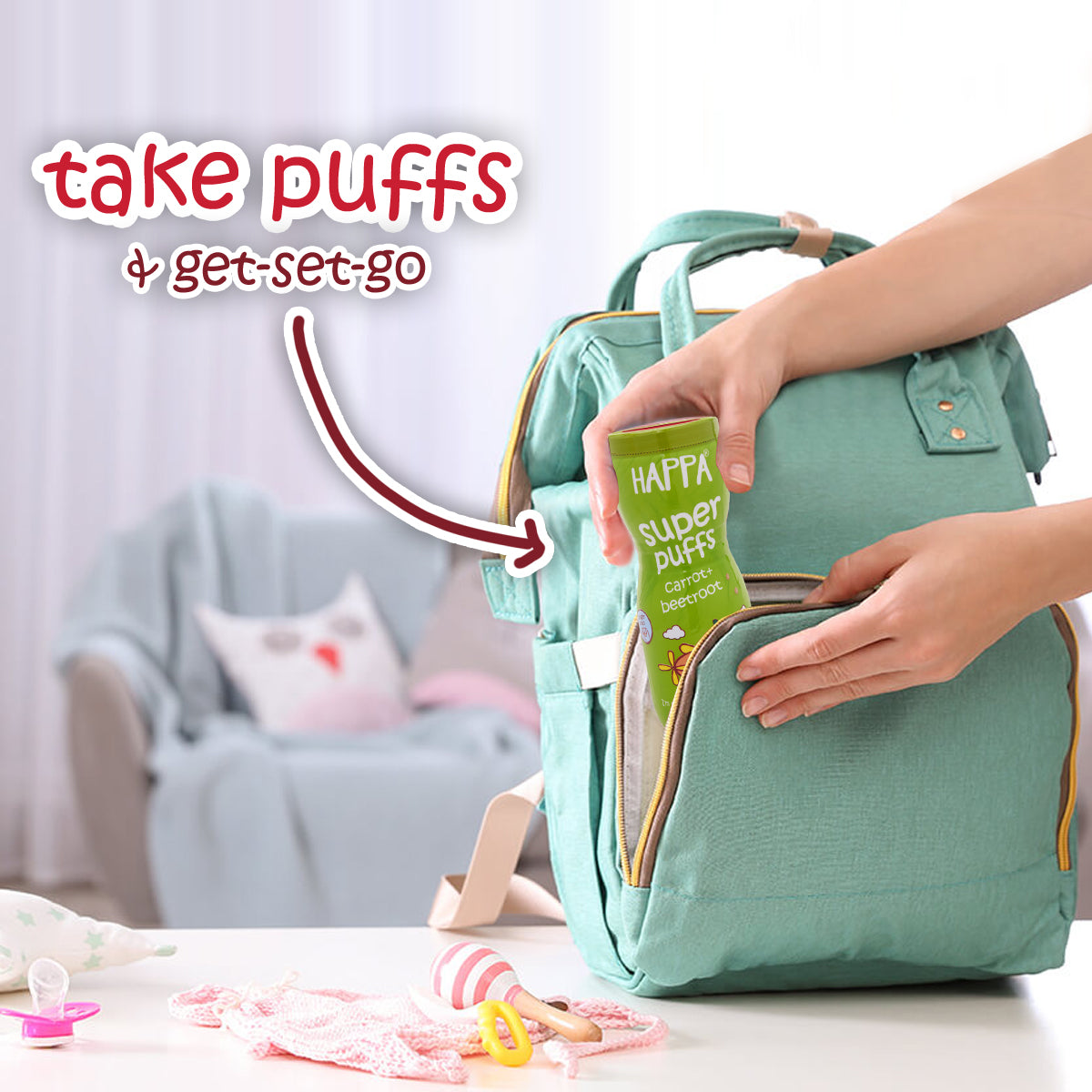 Happa Baby Puffs | Carrot Beetroot Flavour | Made with Organic Ingredients | Melt-in-the-Mouth, Supports Self-Feeding & Baby-Led Weaning | No Artificial Flavours or Colours | Stage 2 (8 Months+) | Pack of 1 (40g Pack)