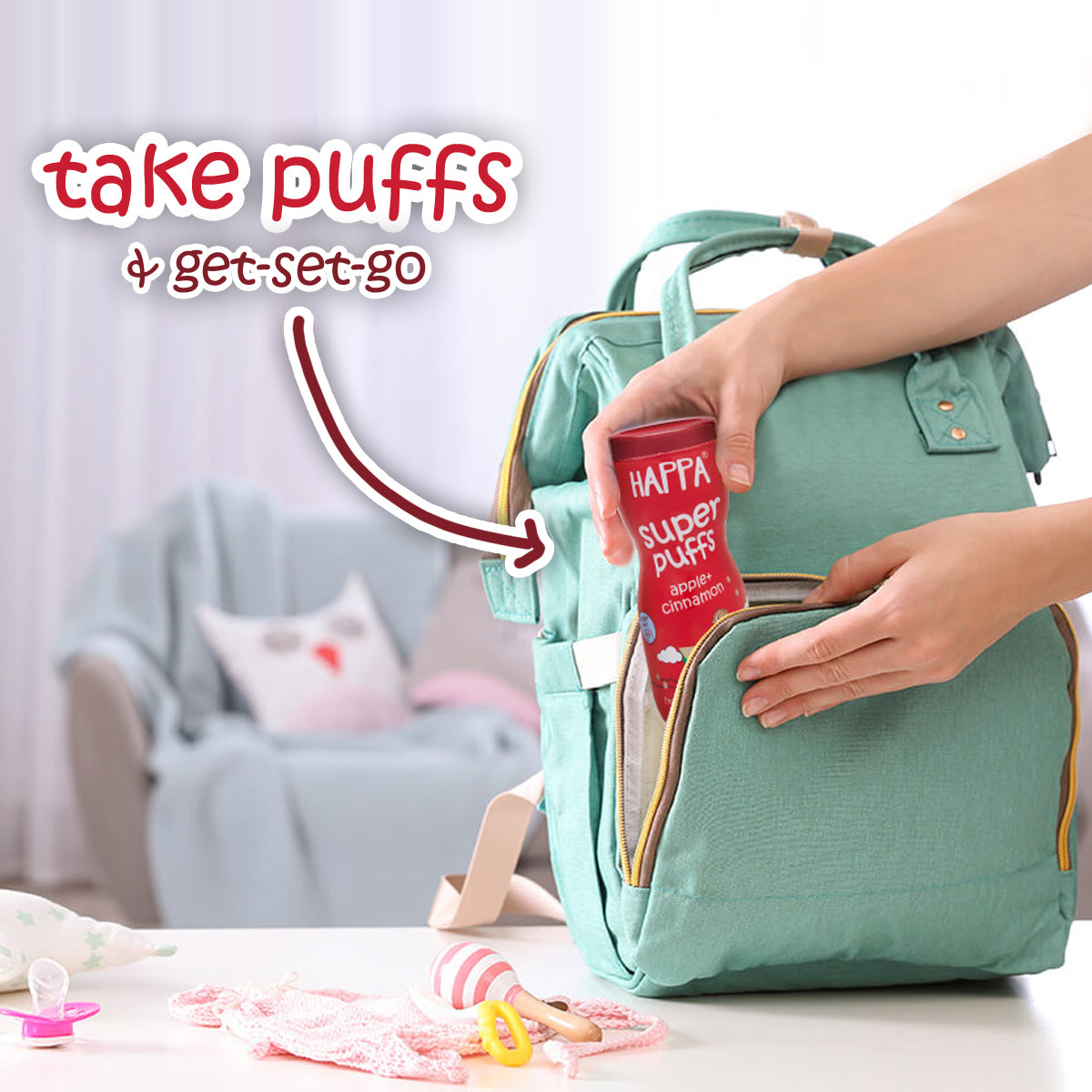 Happa Baby Puffs | Apple Cinnamom Flavour | Made with Organic Ingredients | Melt-in-the-Mouth, Supports Self-Feeding & Baby-Led Weaning | No Artificial Flavours or Colours | Stage 2 (8 Months+) | Pack of 1 (40g Pack)