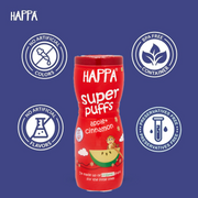 Happa Baby Puffs | Apple Cinnamom Flavour | Made with Organic Ingredients | Melt-in-the-Mouth, Supports Self-Feeding & Baby-Led Weaning | No Artificial Flavours or Colours | Stage 2 (8 Months+) | Pack of 1 (40g Pack)