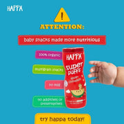 Happa Baby Puffs | Apple Cinnamom Flavour | Made with Organic Ingredients | Melt-in-the-Mouth, Supports Self-Feeding & Baby-Led Weaning | No Artificial Flavours or Colours | Stage 2 (8 Months+) | Pack of 1 (40g Pack)