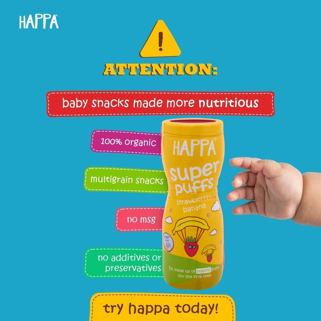 Happa Baby Puffs Variety Pack – Vanilla Blueberry, Carrot Beetroot, Strawberry Banana and Apple Cinnamon | Melt-in-the-Mouth Finger Food for Babies | Supports Self-Feeding and Baby-Led Weaning | No Artificial Flavours or Colours | Stage 2 (8+ Months)