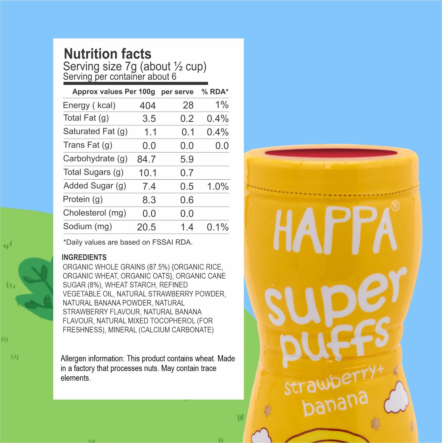 Happa Multigrain Strawberry & Banana Melts Super Puffs (Healthy Organic Snack for Little One, 8 Months+) Pack of 1 - Happafoods