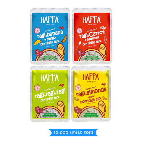 Happa Organic Porridge Trial Pack Stage 2 (Each Pack 50 Gram) (4 Pouches) 6 Months + - Happafoods